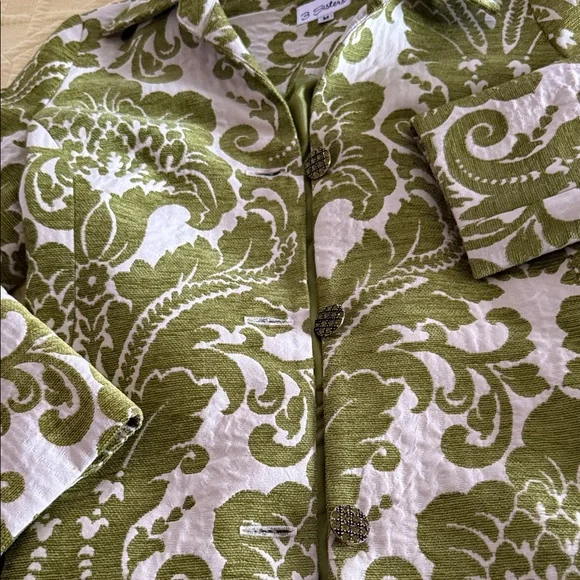 3 Sisters Olive Green Patterned Trench Coat - Picture 5 of 6